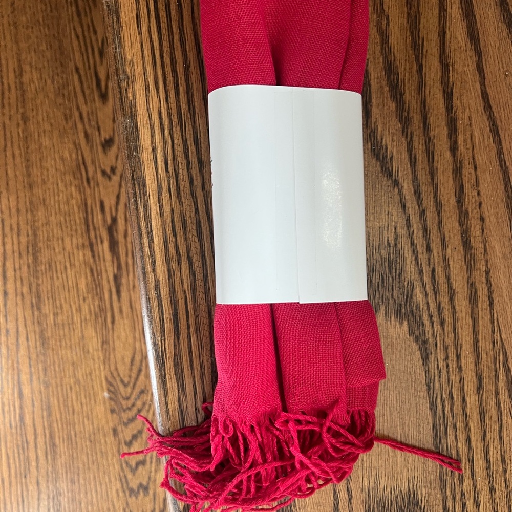 Vibrant Bright Red Scarf with Fringe